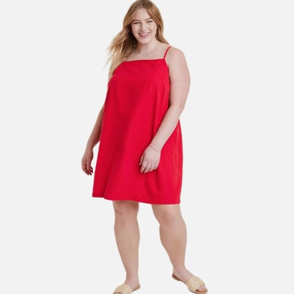 a new day Dresses & Skirts - NWT A New Day Target Womens Red Linen Shift Mini Dress Square Neck Plus Size 3X